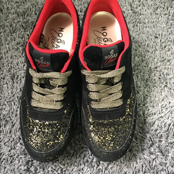 Hogan Club H222 Black Gold Glitter Sneakers - Picture 3 of 7